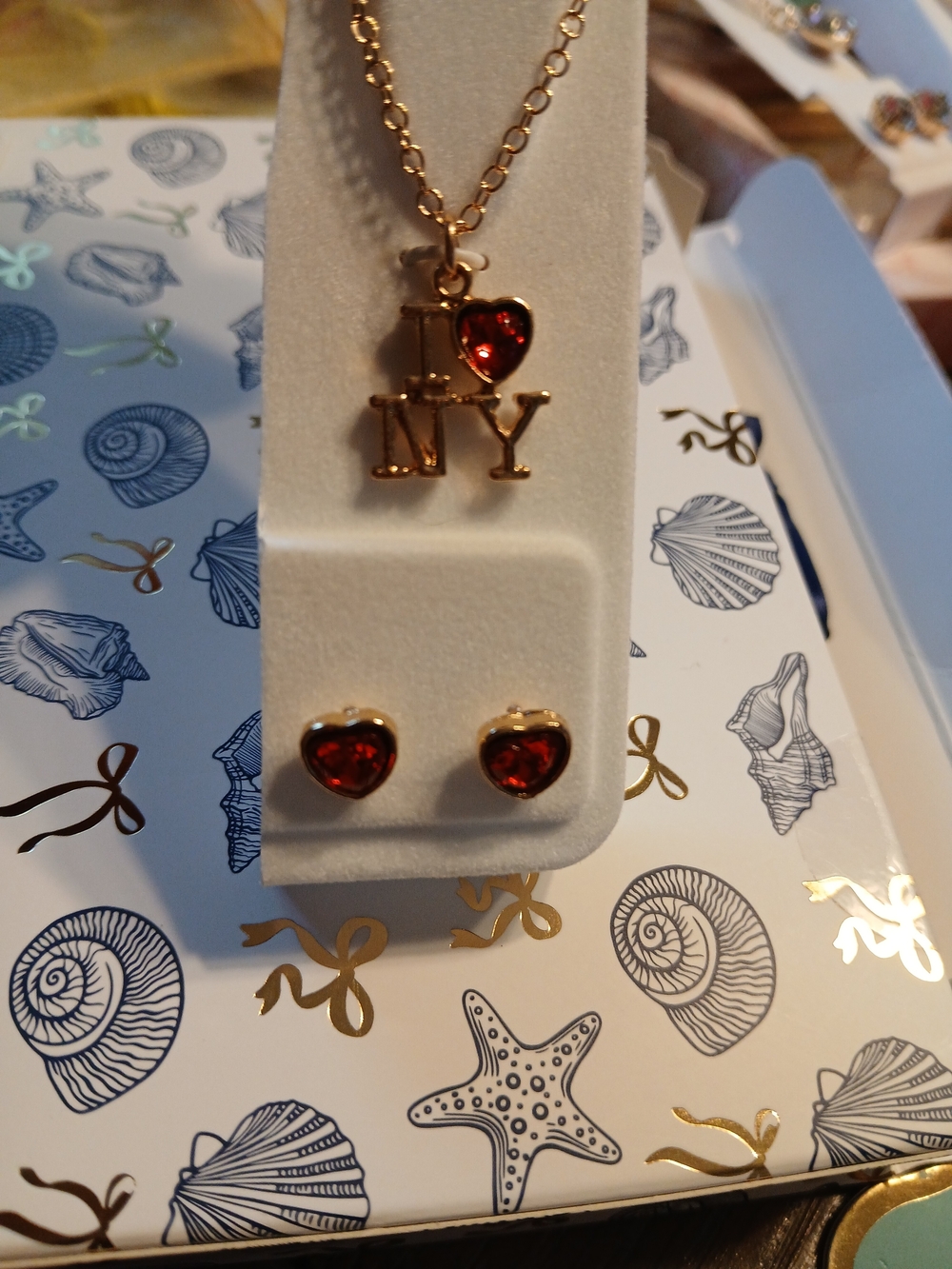 Rampage Gold-Tone I ♥ NY Necklace with Red Heart Earrings